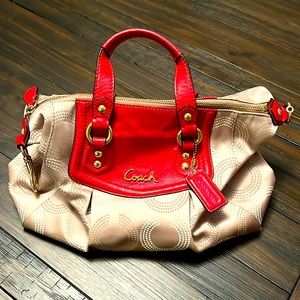 Coach Satchel Signature Khaki and Red - Gold Hardware